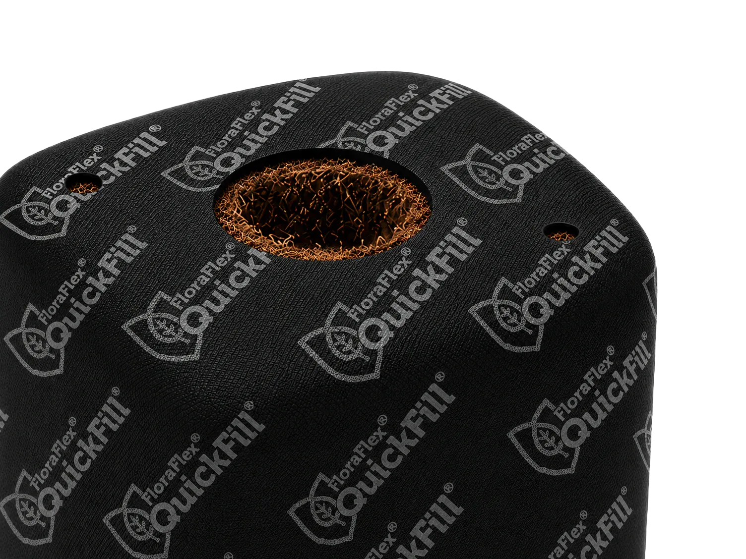 QuickFill O2 Covered Top coco coir bag with covered top surface and pre-drilled holes for plug and drippers