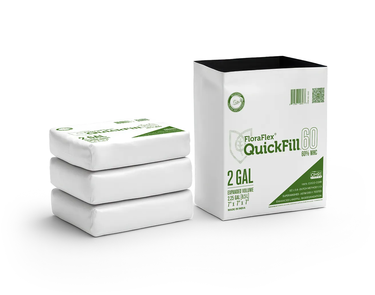 QuickFill 2 gallon PE coco coir grow bag, 7 by 7 by 7 inch expanded volume