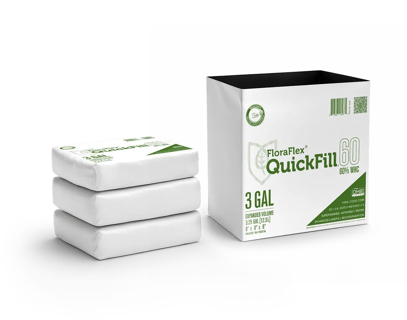 QuickFill 3 gallon PE coco coir grow bag, 8 by 8 by 8 inch expanded volume