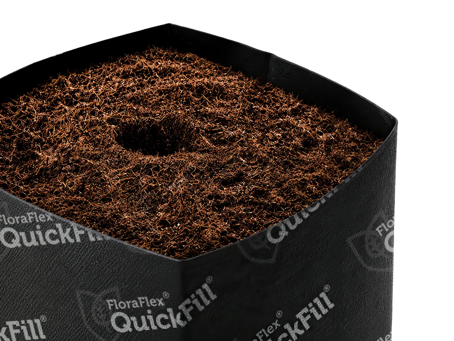 Macro closeup of super-washed coco coir texture through QuickFill O2 mesh