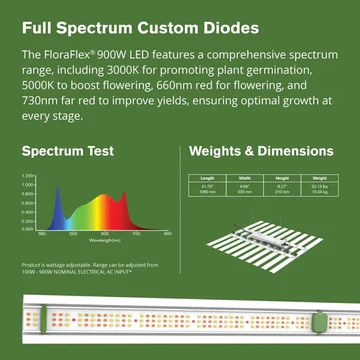 Full spectrum custom diodes, spectrum test and weights and dimensions